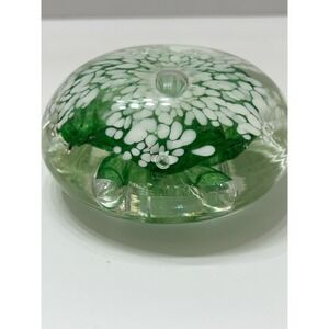 Vintage Wheatonware Paperweight 1974 Exclusive White Green Glass 2" 1.75 lbs